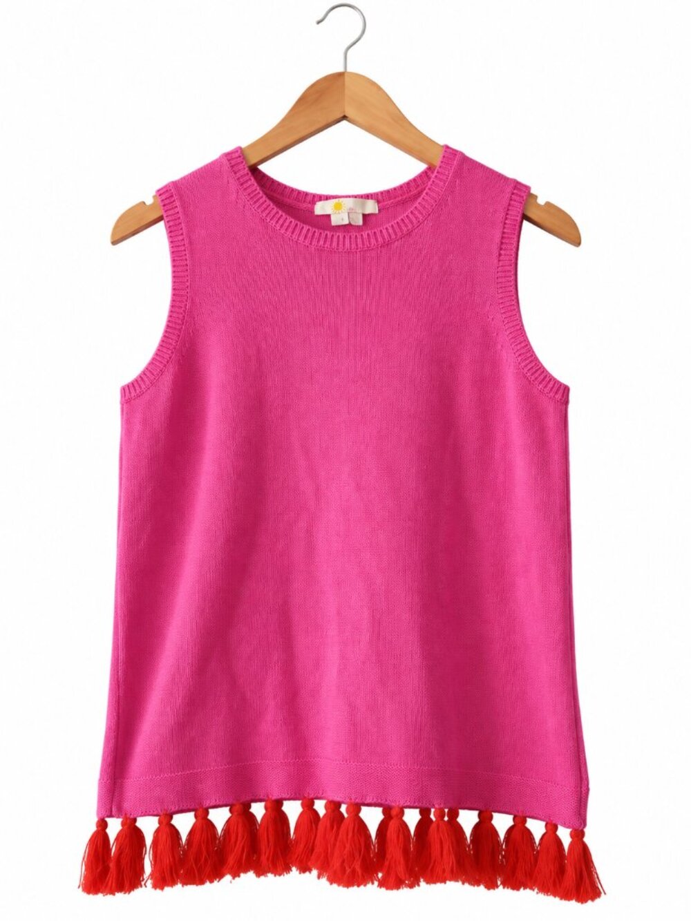 Boden Avington Cotton Tassel Fringe Beach Tank Top Pop Pansy Pink Boho Knit US 4